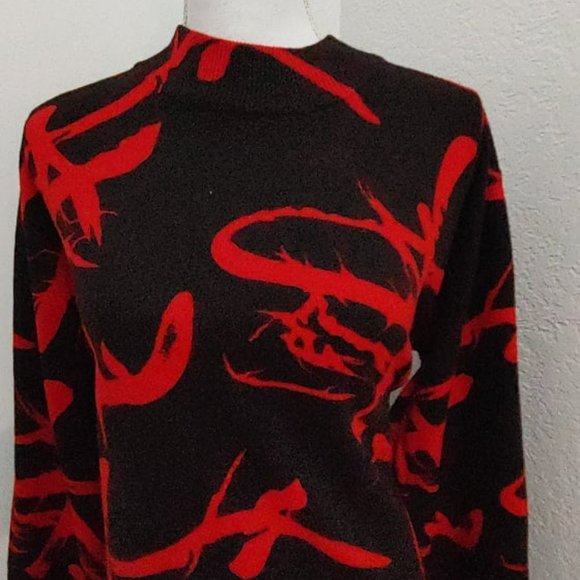 Delightful red/black Sweater pullover mock neck long sleeve (1X) - Picture 3 of 3